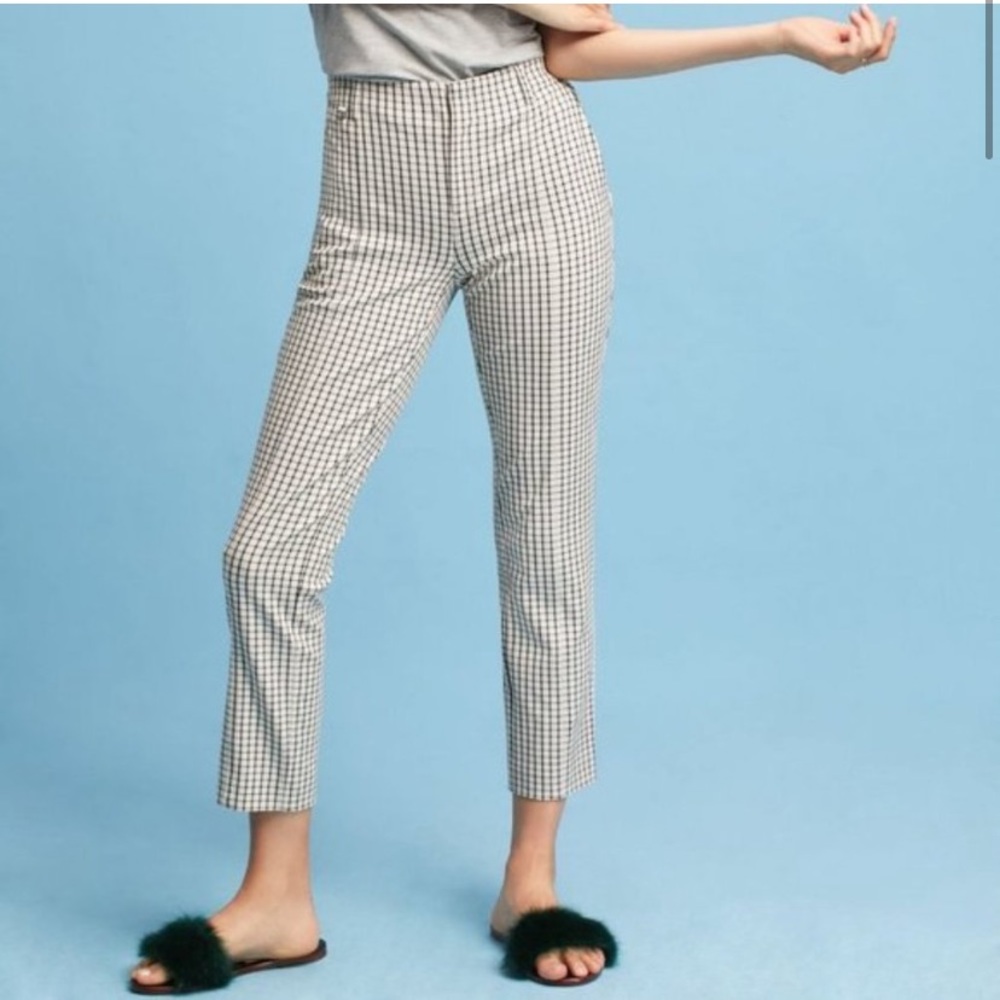 Anthropologie Windowpane Checked Plaid Slim Trousers